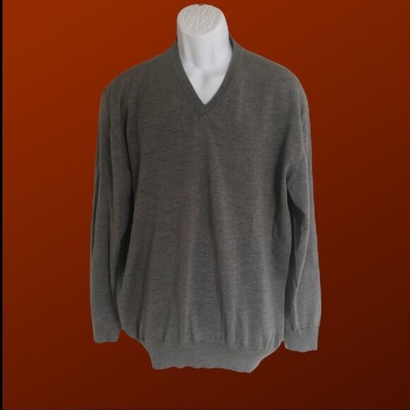 Giorgiolini Mens Gray 100% Merino Wool Warm V-Neck Sweater - Picture 1 of 5